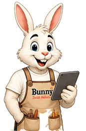 Bunny in a work apron holding a tablet, ready to explain what is included